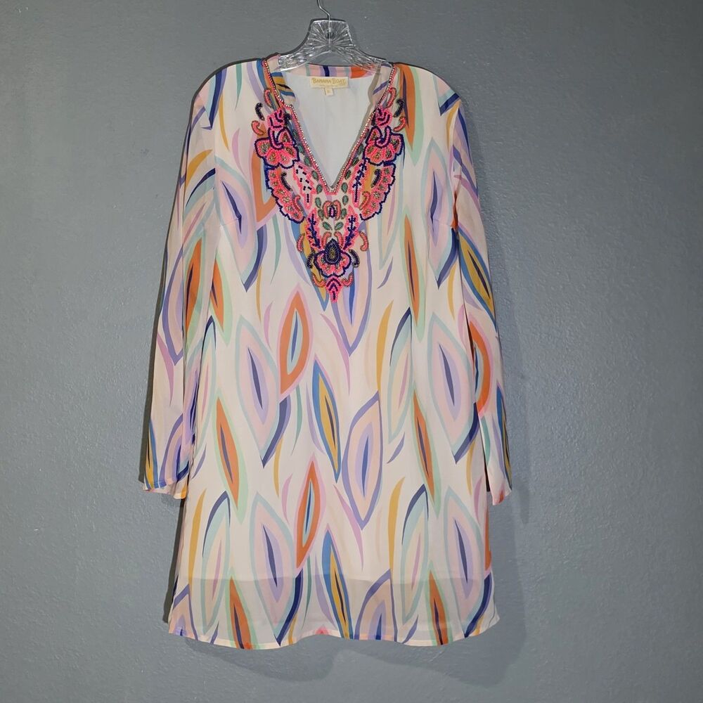 Banana Boat Long Sleeves Embroidered Dress Sz XL